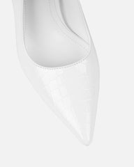 Kamii White Patent Faux Croc Effect Court Shoes