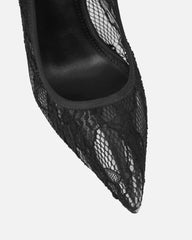 Ausha Black Lace Heeled Court Shoes