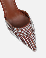 Thia Brown Satin Diamante Mules