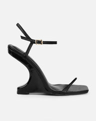 Aja Black Square Toe Strappy Patent Wedges
