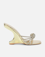 Dreaa Gold Mirror Diamante Twist Wedge Sandals