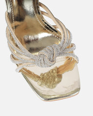Dreaa Gold Mirror Diamante Twist Wedge Sandals