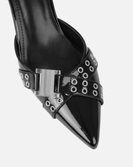 Aksana Black Patent Mule Court Shoes