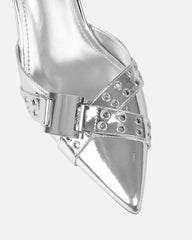 Aksana Silver Mirror Mule Court Shoes