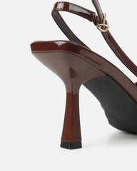 Aksa Brown Patent Sling Back Court Shoes