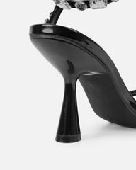 Amor Black Patent Diamante Spiral Sandals