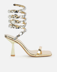 Amor Gold Mirror Diamante Spiral Sandals