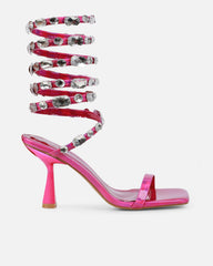 Amor Pink Holographic Diamante Spiral Sandals