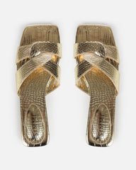 Cherie Gold Metallic Faux Croc Print Flat Sandals
