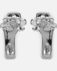 Miray Silver Flower Flat Slides