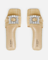 Cyra Beige Raffia Diamante Flat Sandals