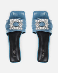 Cyra Blue Denim Diamante Flat Sandals