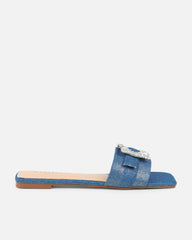 Cyra Silver Denim Diamante Flat Sandals