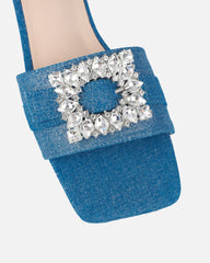 Cyra Silver Denim Diamante Flat Sandals