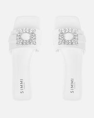 Cyra White Faux Lizard Effect Diamante Flat Sandals