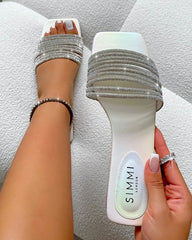 Bethan White Pearled Diamante Flat Sandals