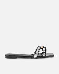 Billie Black Patent Diamante Slider Sandals