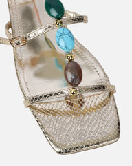 Elexa Light Gold Stone Embellished Flat Sandals