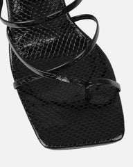 Apollo Black Patent Faux Snake Strappy Mid Heel Mules