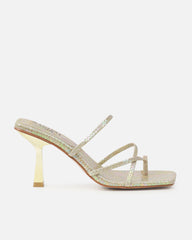 Apollo Gold Shimmer Faux Snake Strappy Mid Heel Mules
