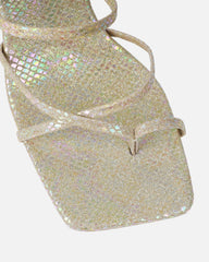 Apollo Gold Shimmer Faux Snake Strappy Mid Heel Mules