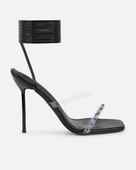 Anyah Black Faux Snake Evil Eye Detail Tie Up Heels