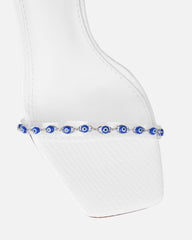 Anyah White Faux Snake Evil Eye Detail Tie Up Heels