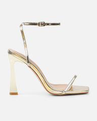 Apple Gold Mirror Flared Heeled Sandals