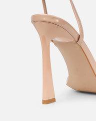 Apple Nude Patent Flared Heeled Sandals
