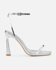 Apple Silver Mirror Flared Heeled Sandals