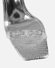 Appi Clear Silver Faux Snake Chain Detail Heeled Sandals