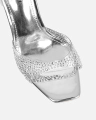 Anouska Silver Mirror Perspex Diamante Mule