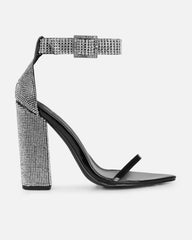 Arii Black Mirror Diamante Block Heels