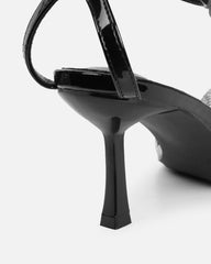 Anha Black Patent Diamante Knot Heeled Sandals