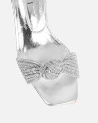 Anha Silver Metallic Diamante Knot Heeled Sandals