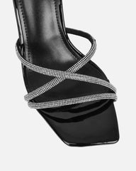 Aubria Black Patent Diamante Mid Heeled Sandals