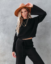 Autumn Splendor Ribbed Knit Crop Top - Black