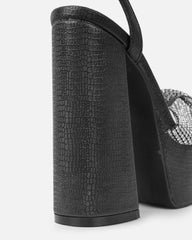 Avery Black Shimmer Diamante Platform Heeled Sandals