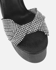 Avery Black Shimmer Diamante Platform Heeled Sandals