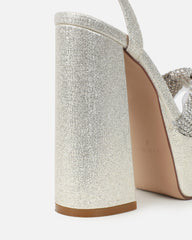 Avery Silver Shimmer Diamante Platform Heeled Sandals