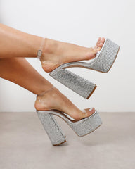 Miriam silver mirror diamante platform sandals