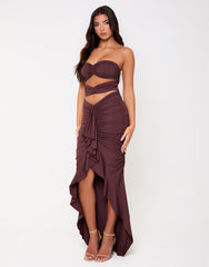 Soho Chocolate Ruched Two Piece Set