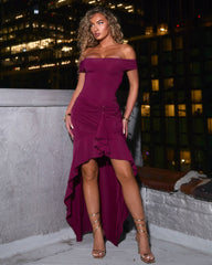 Long Island Off The Shoulder Ruffle Hem Maxi Dress