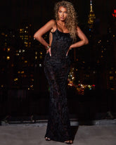 Chelsea Black Devore Backless Maxi Dress