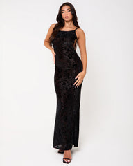 Chelsea Black Devore Backless Maxi Dress