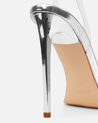 Gift Silver Clear Diamante Slingback Heels