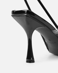 Confetti Black Clear Diamante Mid Heeled Sandals