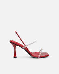 Confetti Dark Red Patent Clear Diamante Mid Heeled Sandals