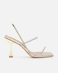 Dionne Crowe Confetti Gold Clear Diamante Mid Heel Mules