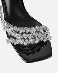 Blushing Black Diamante Mid Heel Mules